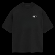 Front of Skoto Butter Board Tee – black oversized t-shirt with minimalist white Skoto box logo on chest