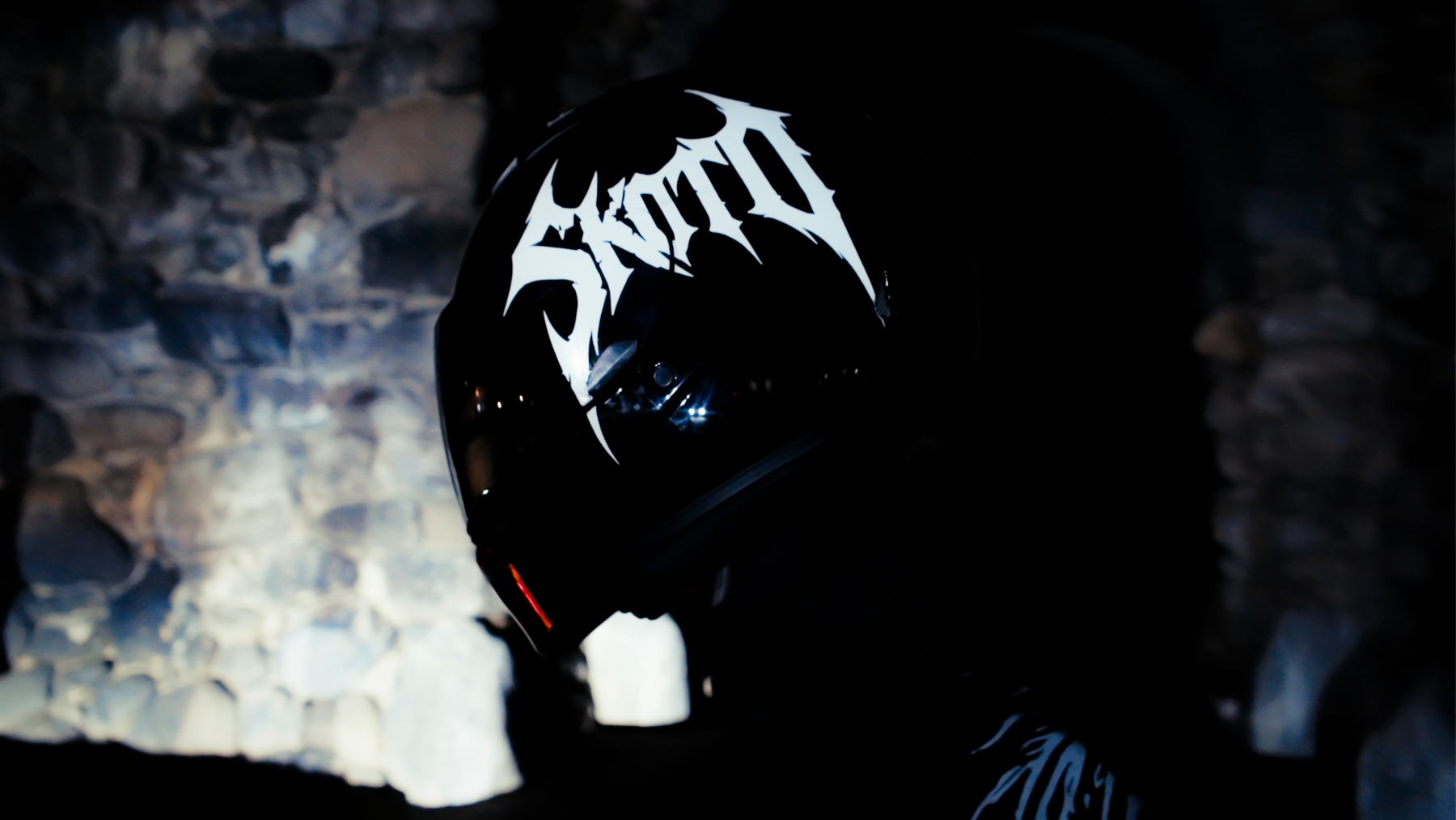 Skoto decal applied to a helmet